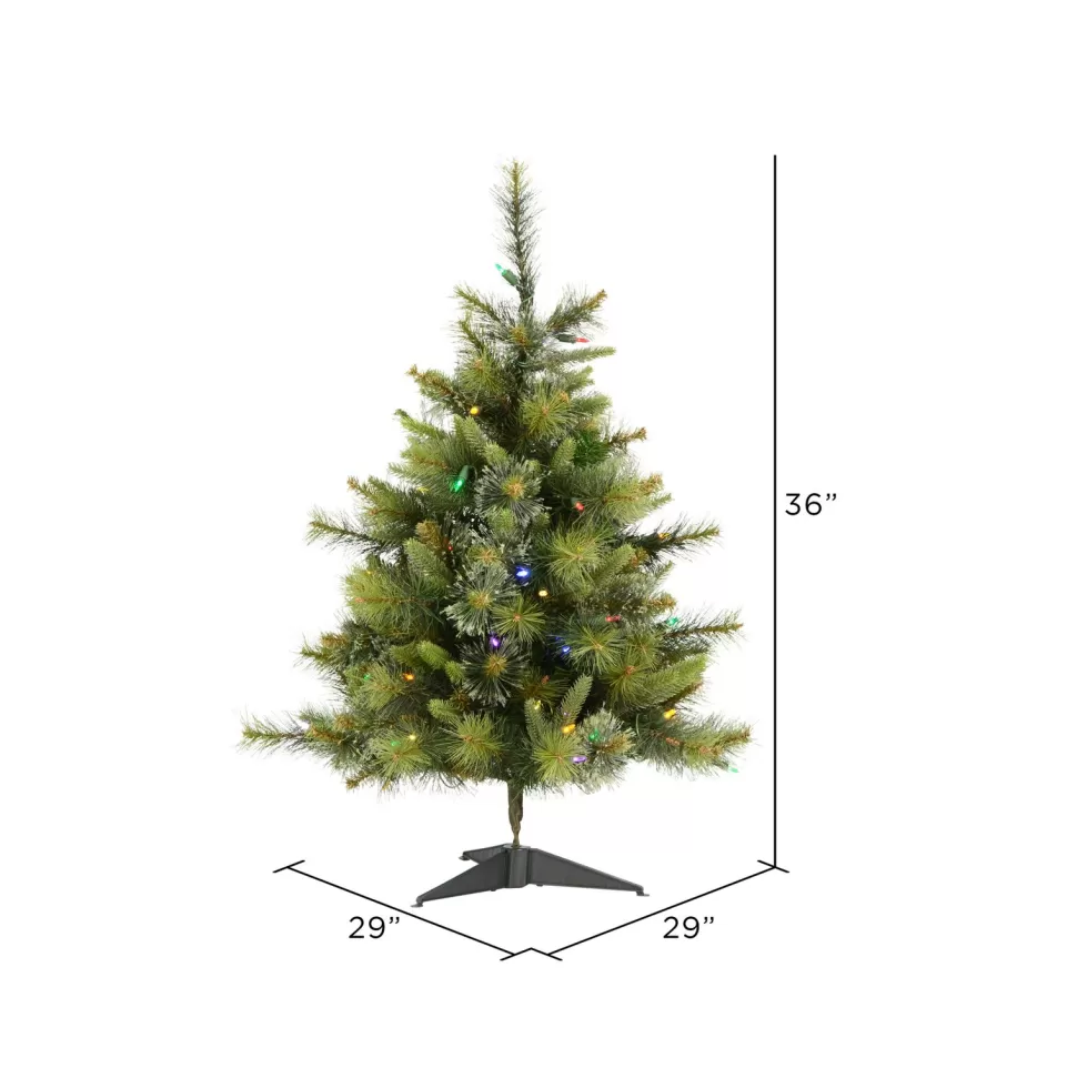 Hot The Holiday Aisle Cashmere 3' Green Pine Artificial Christmas Tree With 100 Dura-Lit Multi-Colored Lights With Stand