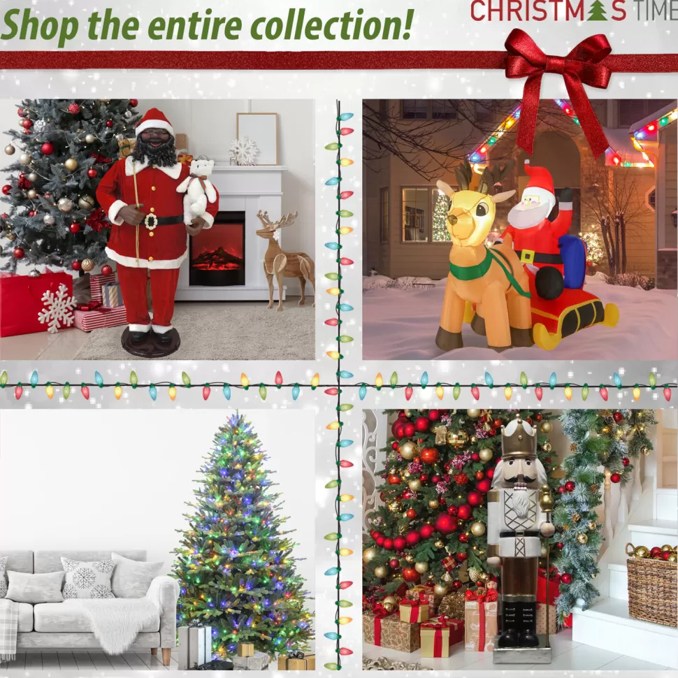 Sale Christmas Time 7.5-Foot Pre-Lit Virginia Fir Green Christmas Tree, Clear Smart Lights