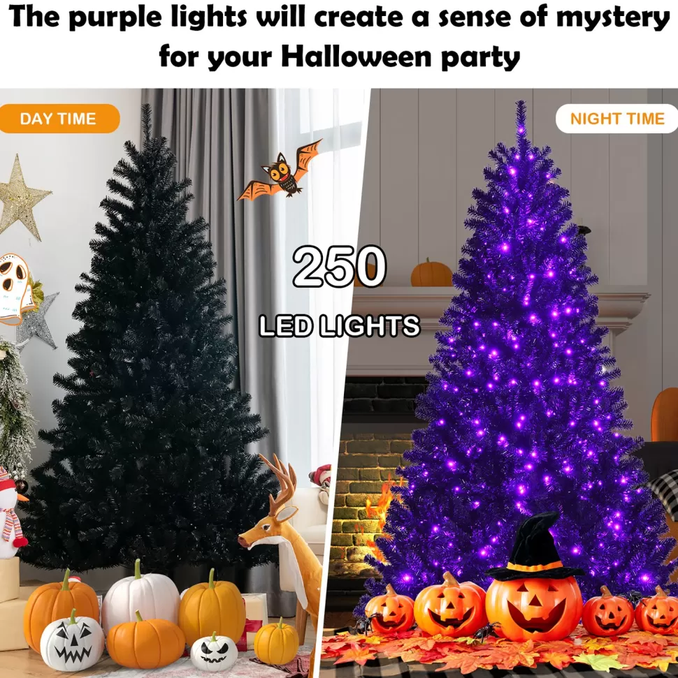 Best Sale Costway 72'' H Black Pine Cashmere Christmas Tree With 250 Led Lights