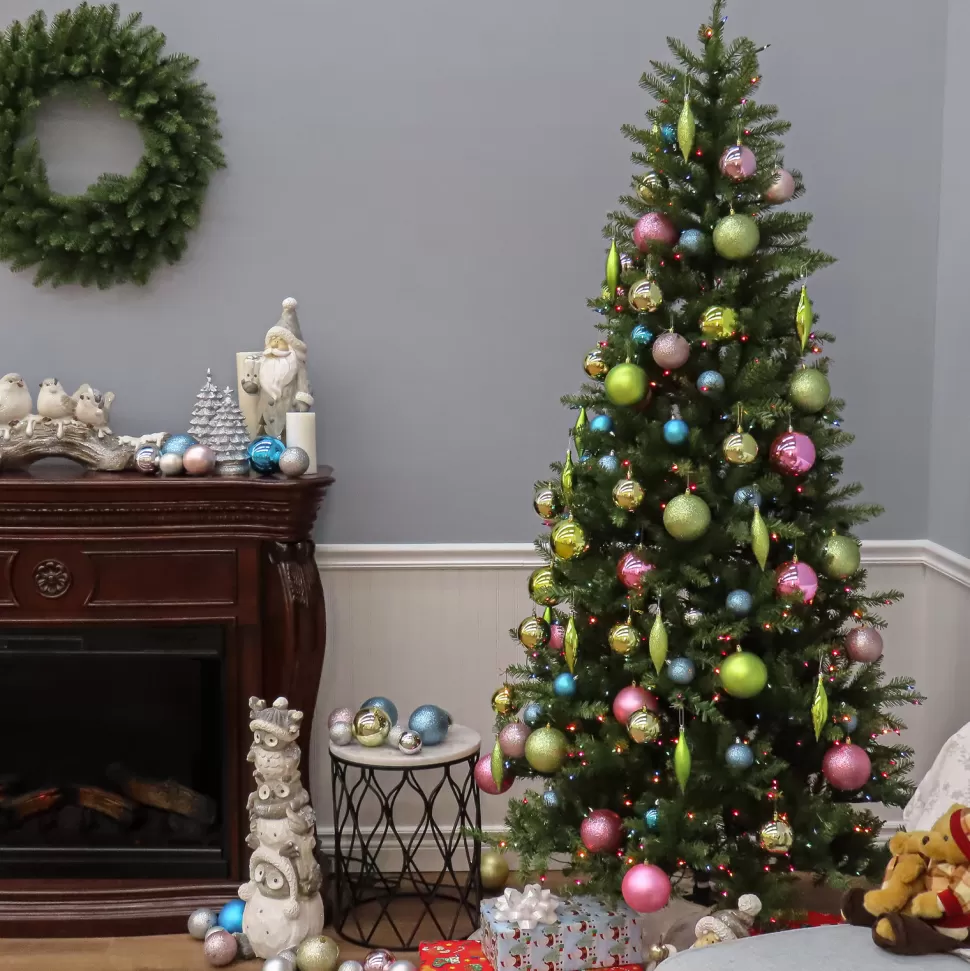 Outlet Three Posts Dunhill Fir Slim Green Artificial Christmas Tree With Multi-Color Lights