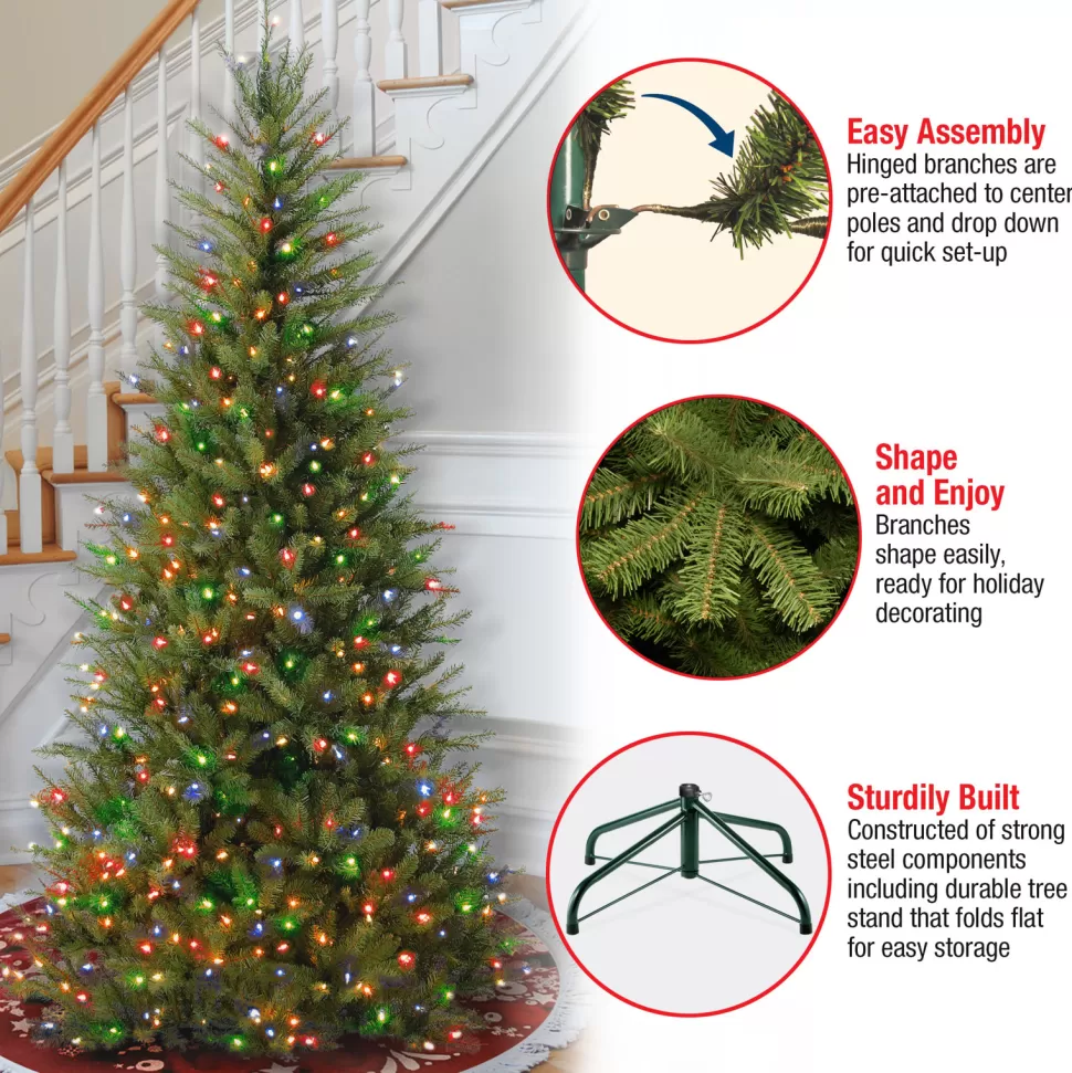 Outlet Three Posts Dunhill Fir Slim Green Artificial Christmas Tree With Multi-Color Lights