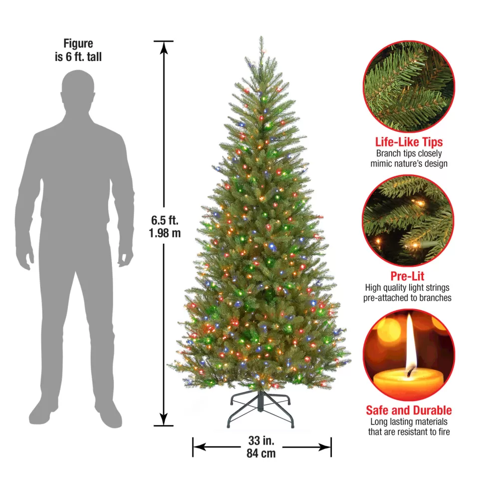 Outlet Three Posts Dunhill Fir Slim Green Artificial Christmas Tree With Multi-Color Lights