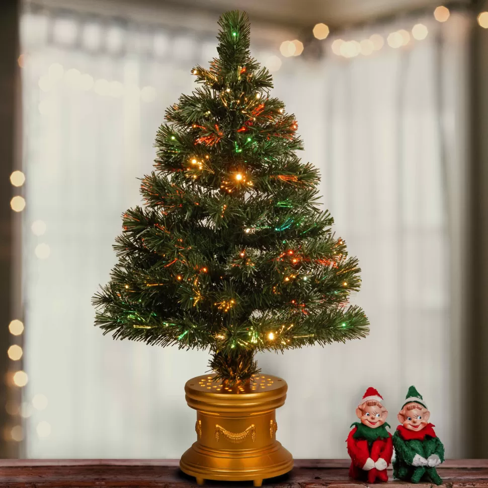 Cheap The Holiday Aisle Fiber Optic 2.67' H Extra Full Green Pvc Pine Christmas Tree Fiber Optic Color Changing/Combination Lights
