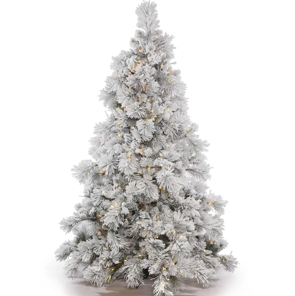 Best Sale The Holiday Aisle Flocked Alberta 9' White/Green Alberta Artificial Christmas Tree With 950 Led Clear/White Lights With Stand
