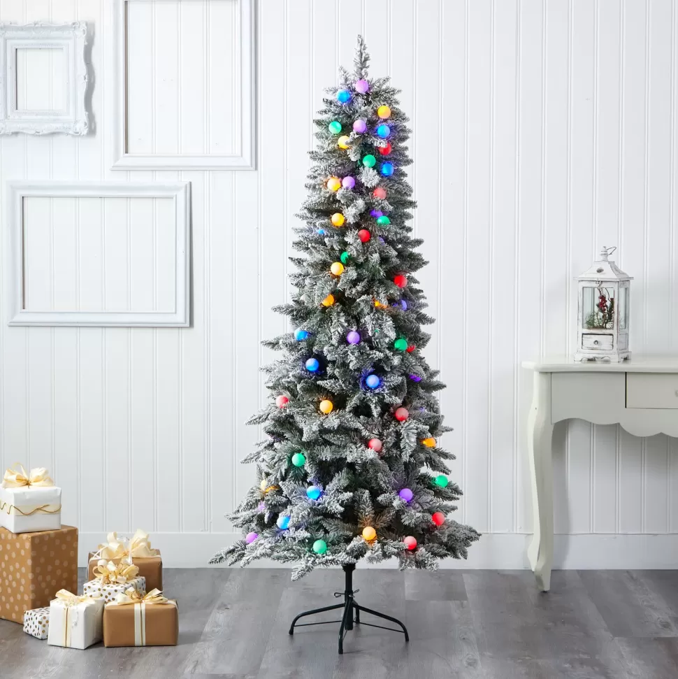 Discount The Holiday Aisle Flocked Fir Artificial Christmas Tree With Multi-Color Lights