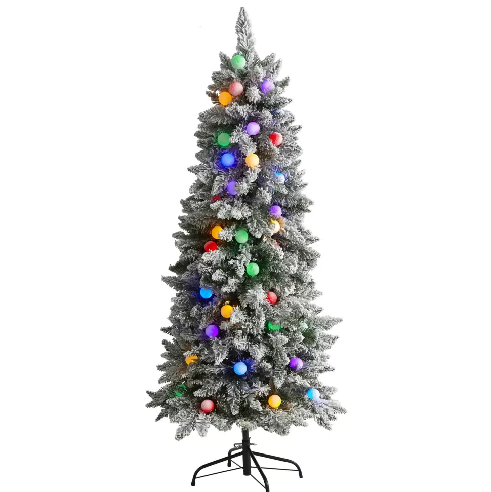 Discount The Holiday Aisle Flocked Fir Artificial Christmas Tree With Multi-Color Lights