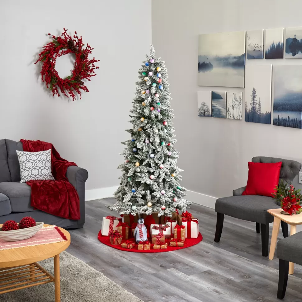 Discount The Holiday Aisle Flocked Fir Artificial Christmas Tree With Multi-Color Lights