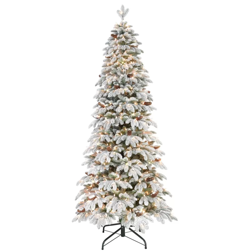 Best The Holiday Aisle Flocked Slim Montville 7.5' Green/White Spruce Artificial Christmas Tree With 450 Clear/White Lights