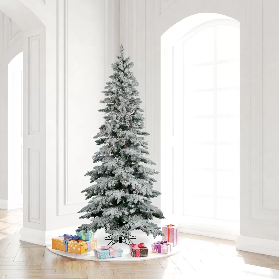 Fashion The Holiday Aisle Flocked Utica 9' White/Green Fir Trees Artificial Christmas Tree With 600 Incandescent With Stand