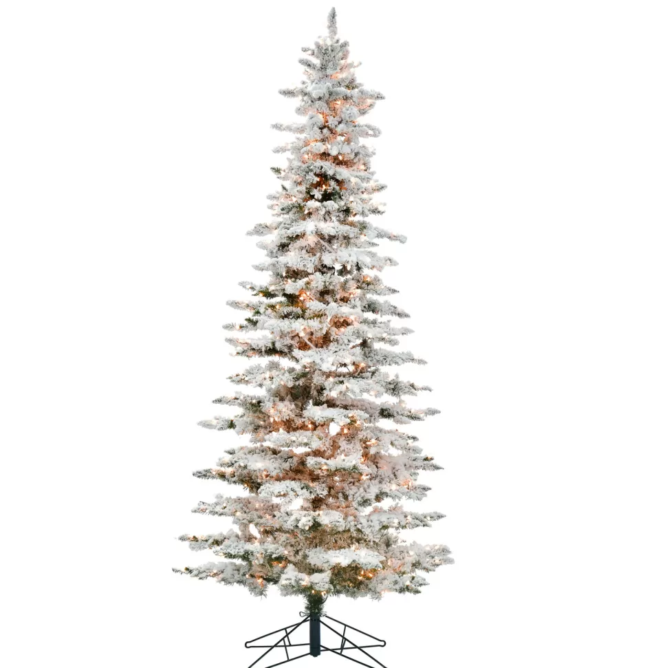 Fashion The Holiday Aisle Flocked Utica 9' White/Green Fir Trees Artificial Christmas Tree With 600 Incandescent With Stand