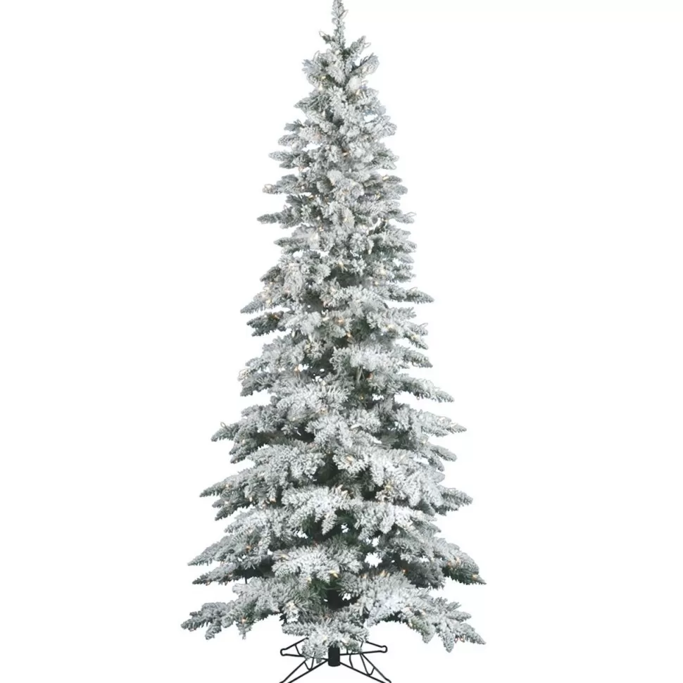 Fashion The Holiday Aisle Flocked Utica 9' White/Green Fir Trees Artificial Christmas Tree With 600 Incandescent With Stand