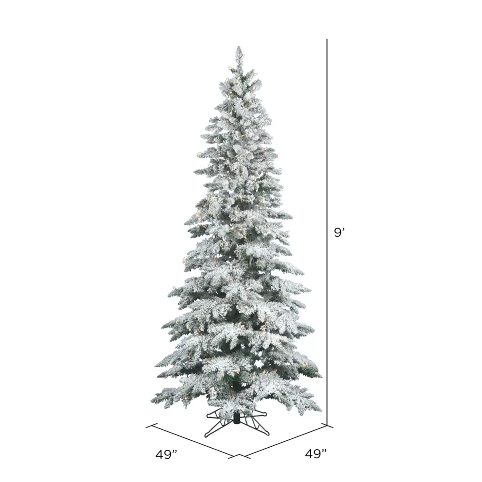 Fashion The Holiday Aisle Flocked Utica 9' White/Green Fir Trees Artificial Christmas Tree With 600 Incandescent With Stand