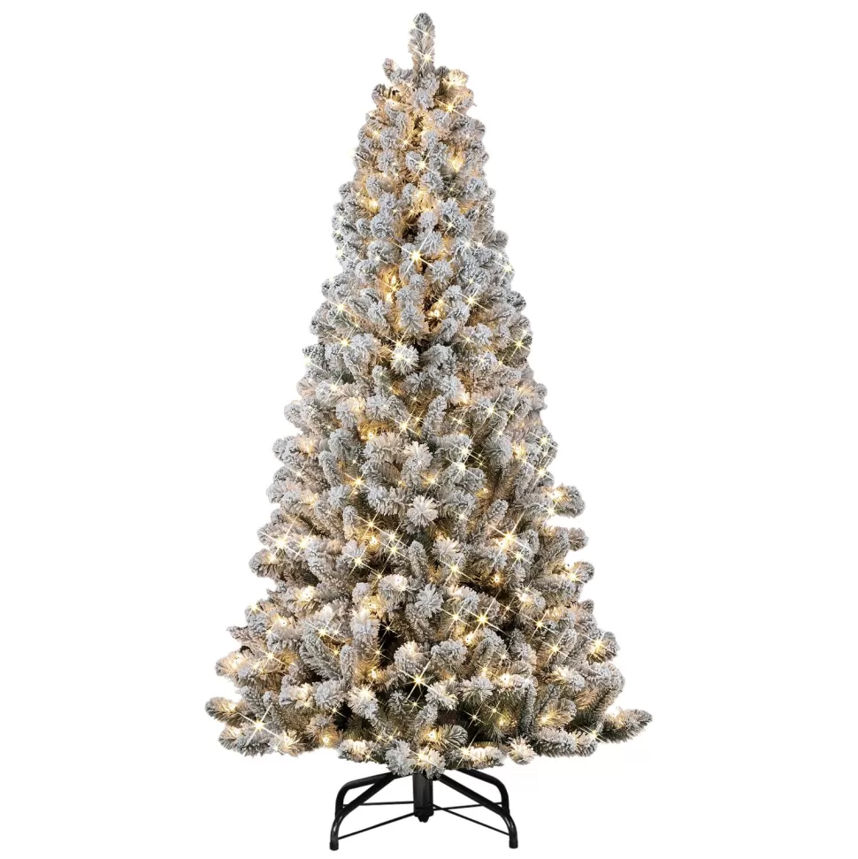 New The Holiday Aisle Flocked Virginia Pine 6.5' Green/White Pine Artificial Christmas Tree With 300 Clear/White Lights
