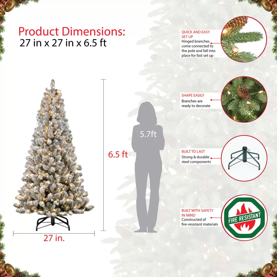 New The Holiday Aisle Flocked Virginia Pine 6.5' Green/White Pine Artificial Christmas Tree With 300 Clear/White Lights