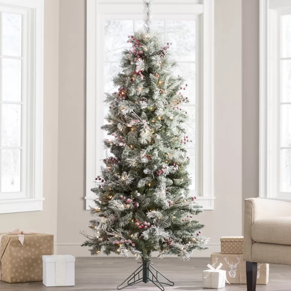 Clearance The Holiday Aisle Frosted Berry Green Pine Christmas Tree With 200 Clear Lights