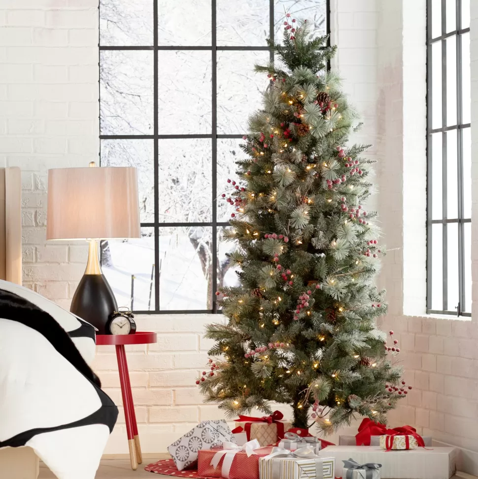 Clearance The Holiday Aisle Frosted Berry Green Pine Christmas Tree With 200 Clear Lights