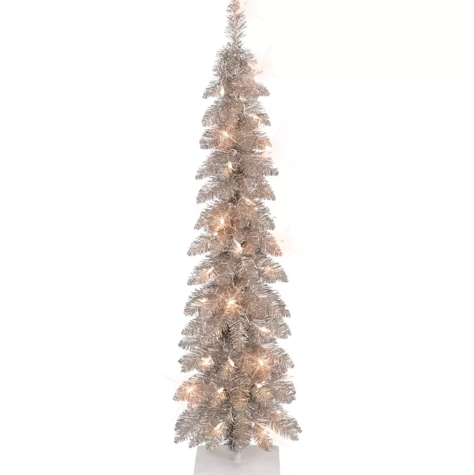 Best Sale The Holiday Aisle Giany 4' H Slender Gold Pine Christmas Tree With 50 Lights