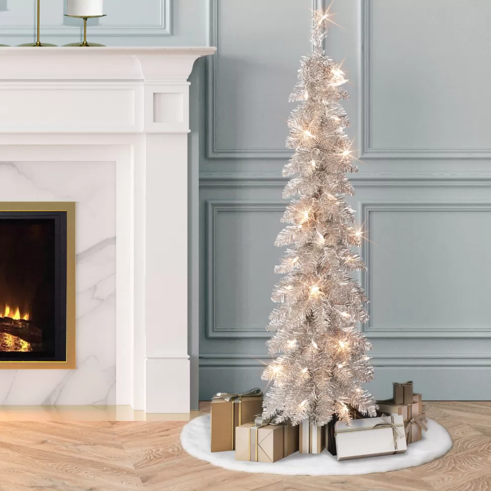 Best Sale The Holiday Aisle Giany 4' H Slender Gold Pine Christmas Tree With 50 Lights