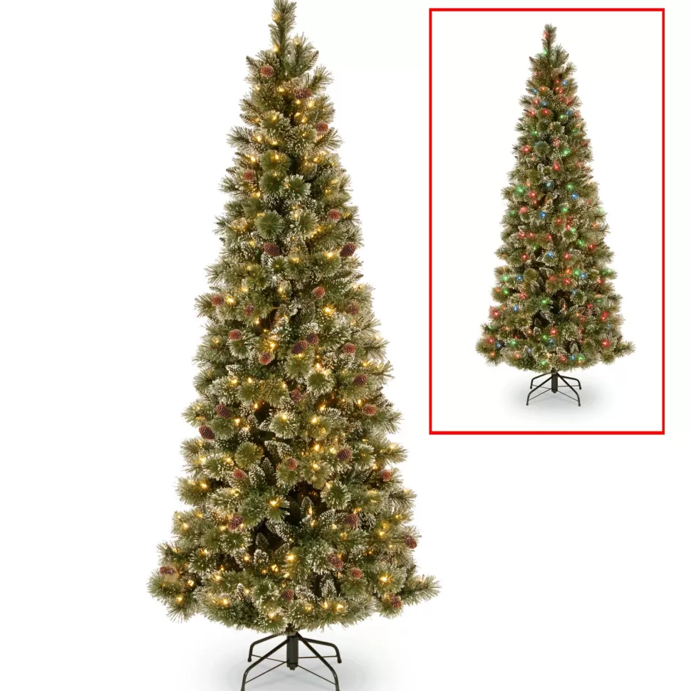 Discount The Holiday Aisle Glittery Bristle Slim 7.5' Green Pine Artificial Christmas Tree With 500 Multi-Color Lights