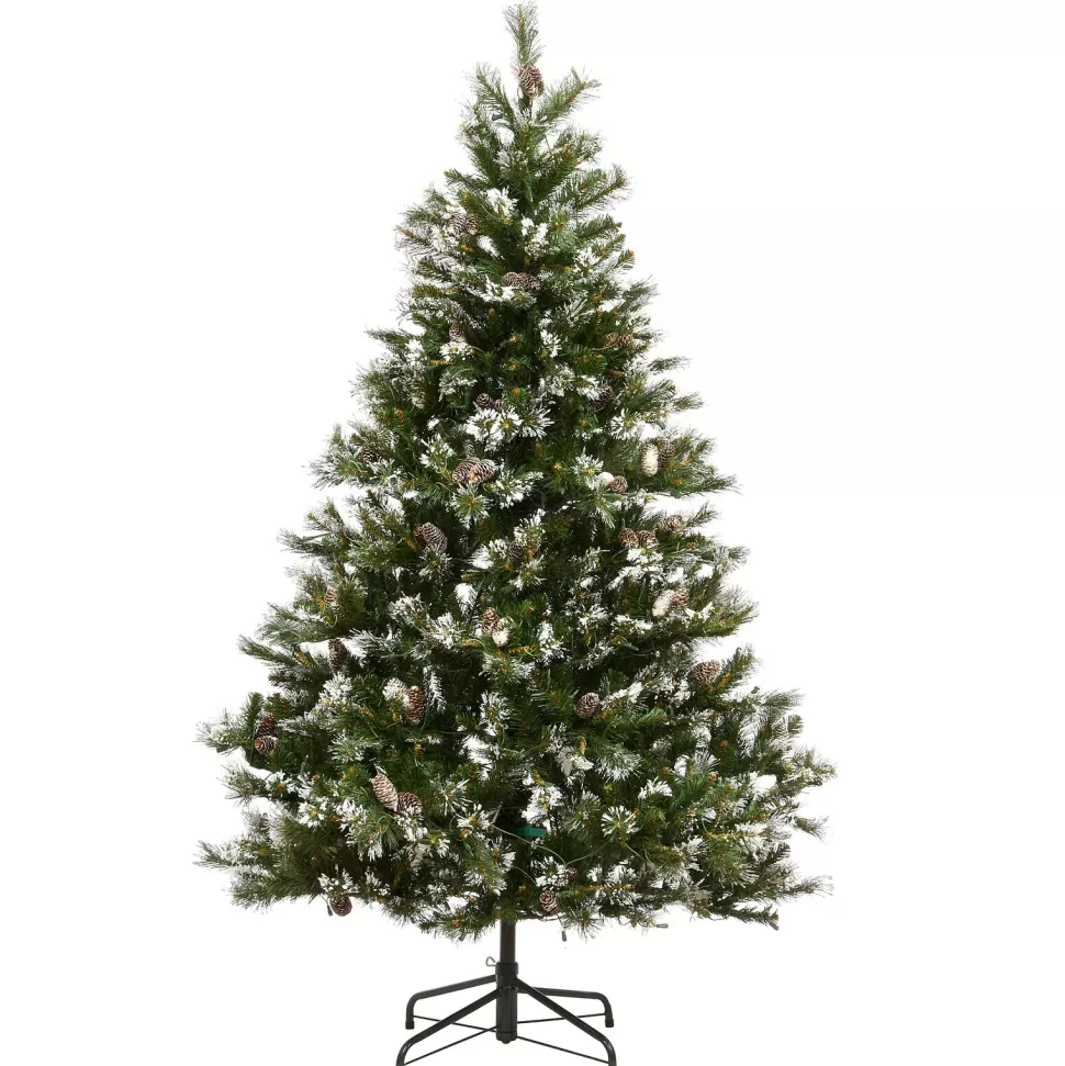 Cheap The Holiday Aisle Glittery Green Artificial Pine Flocked Christmas Tree Pinecones