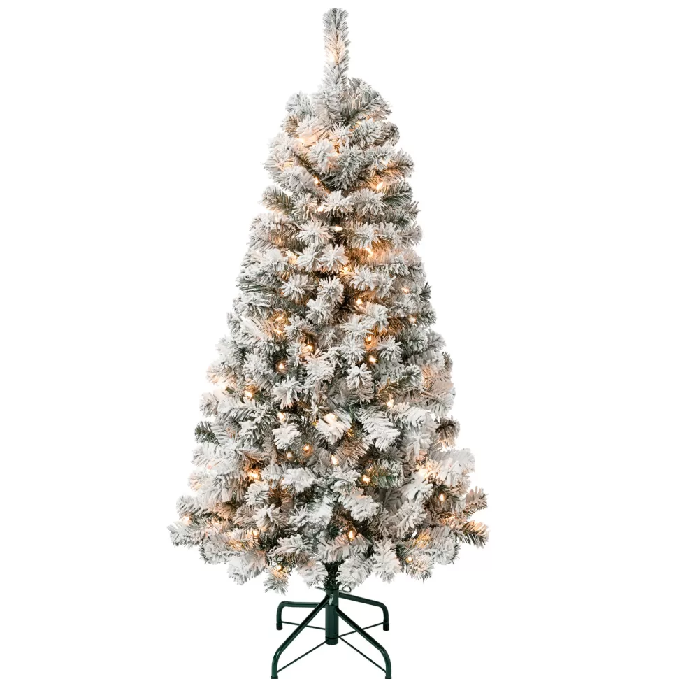 Fashion The Holiday Aisle Green Pine Flocked/Frosted Christmas Tree With 100 Lights