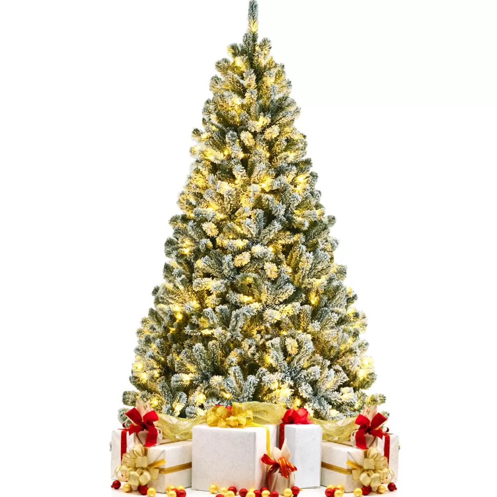 Shop The Holiday Aisle Green Pine Flocked/Frosted Christmas Tree With Led Lights