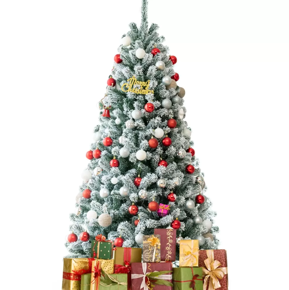 Shop The Holiday Aisle Green Pine Flocked/Frosted Christmas Tree With Led Lights