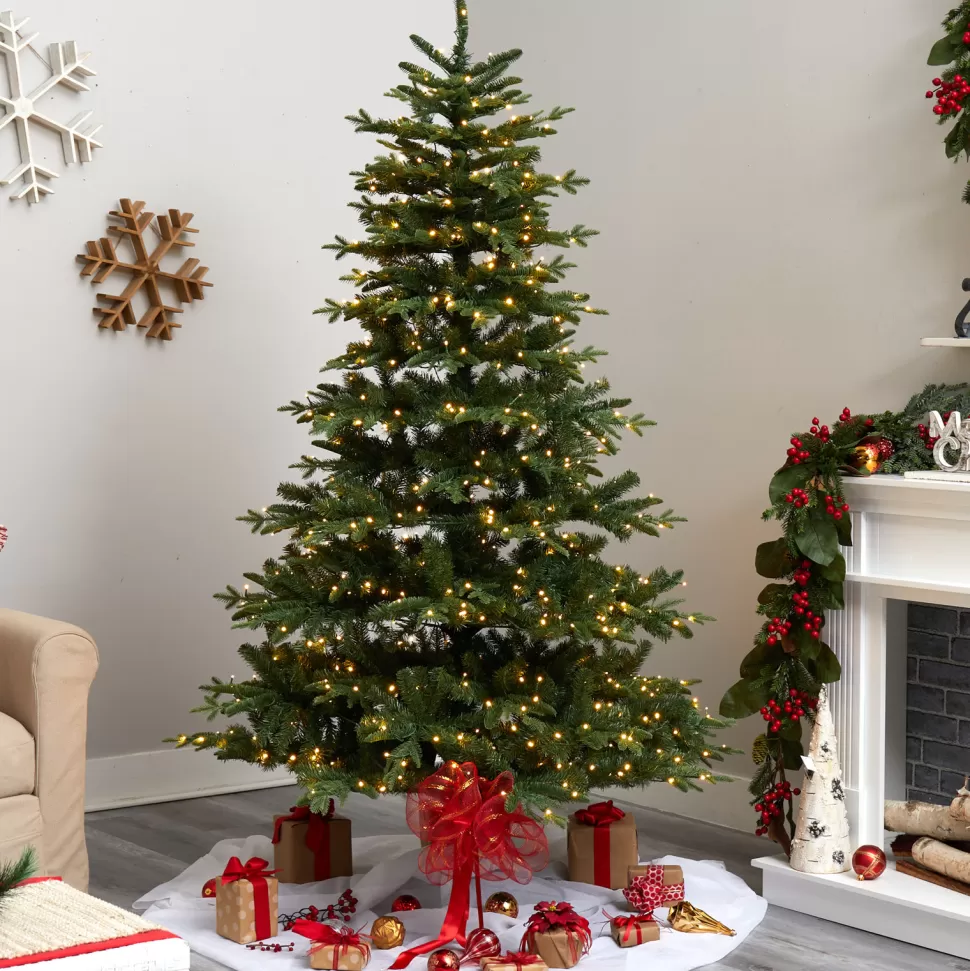 Flash Sale The Holiday Aisle Green Realistic Artificial Spruce Cashmere Christmas Tree With 650 Led Lights