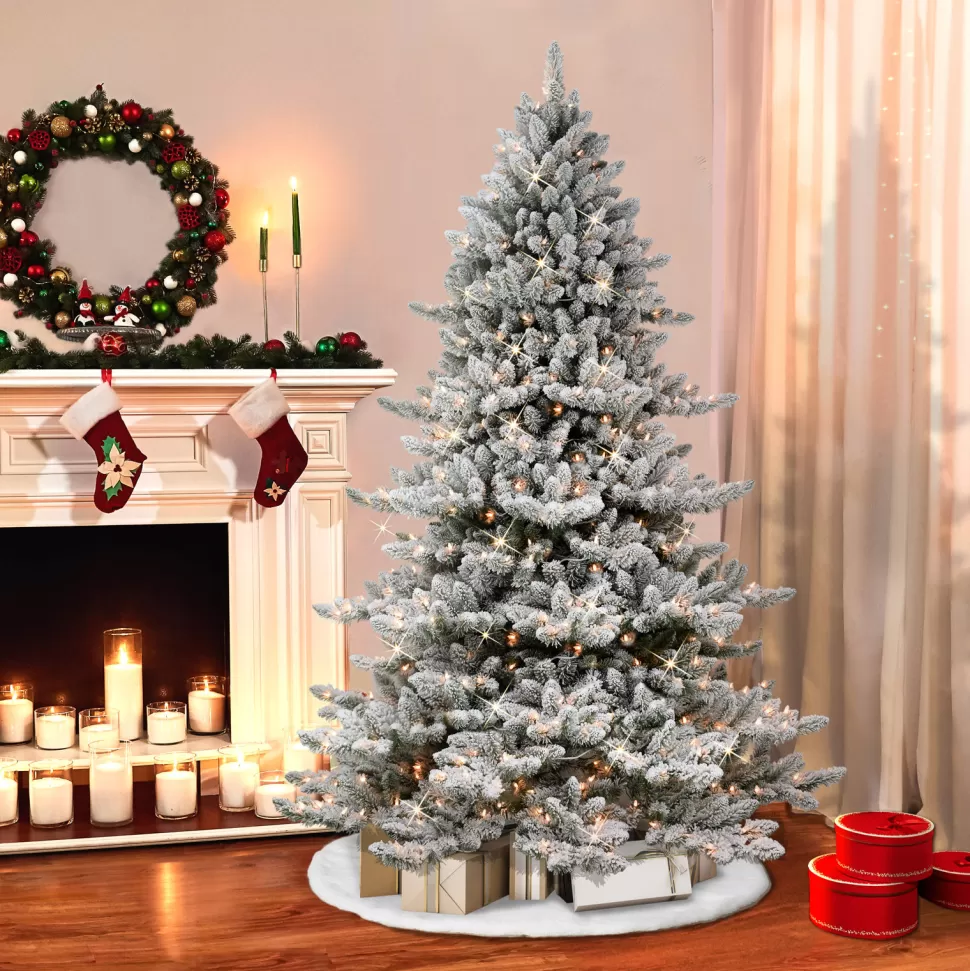 Best Sale The Holiday Aisle Green Realistic Artificial Spruce Flocked/Frosted Christmas Tree With Lights