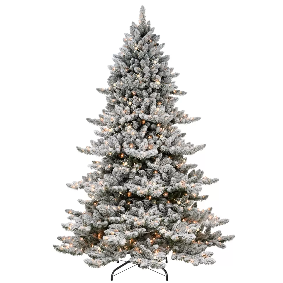 Best Sale The Holiday Aisle Green Realistic Artificial Spruce Flocked/Frosted Christmas Tree With Lights