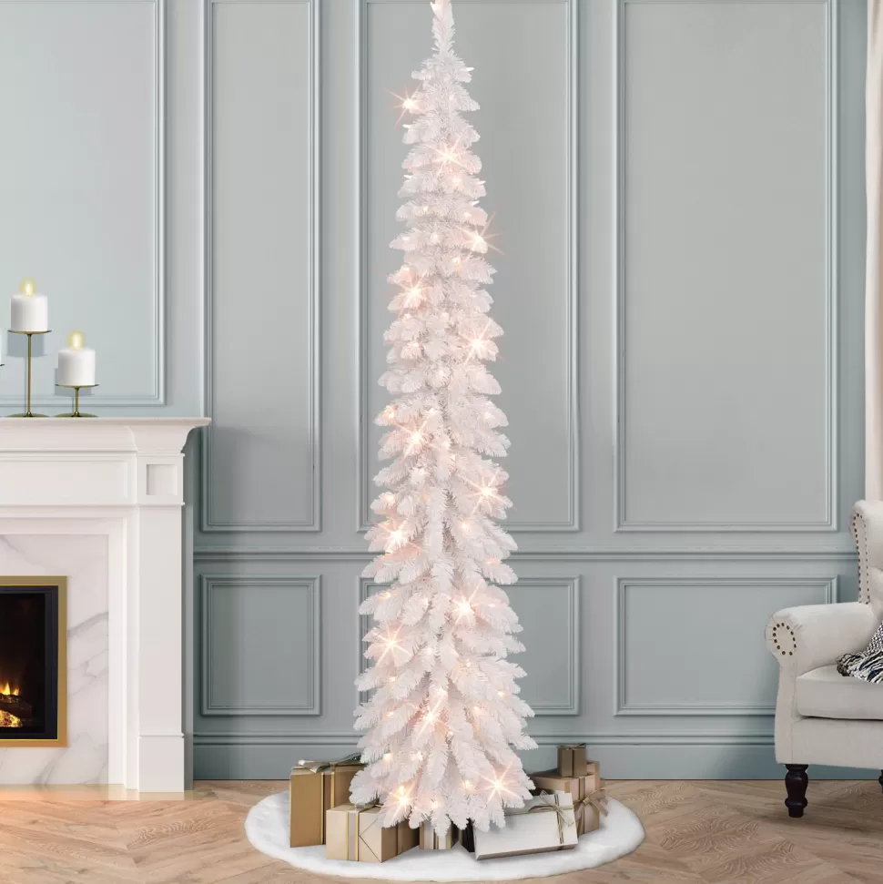 Online The Holiday Aisle Gualberto 7' H Slender White Pine Christmas Tree With 150 Lights