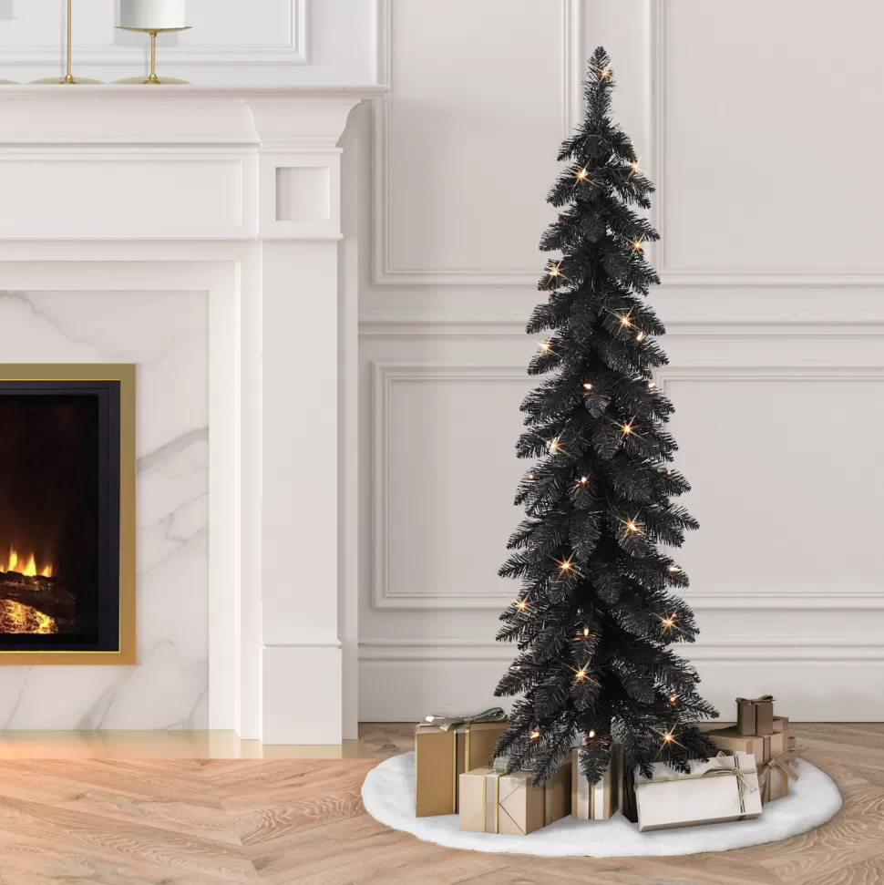 Store The Holiday Aisle Hailynn 4' H Slender Black Pine Christmas Tree With 50 Lights