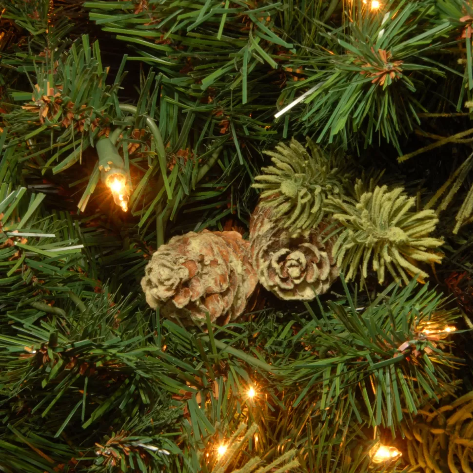 Clearance Steelside Isenhour Extra Full Green Tree Family Flocked/Frosted Christmas Tree And Pinecones