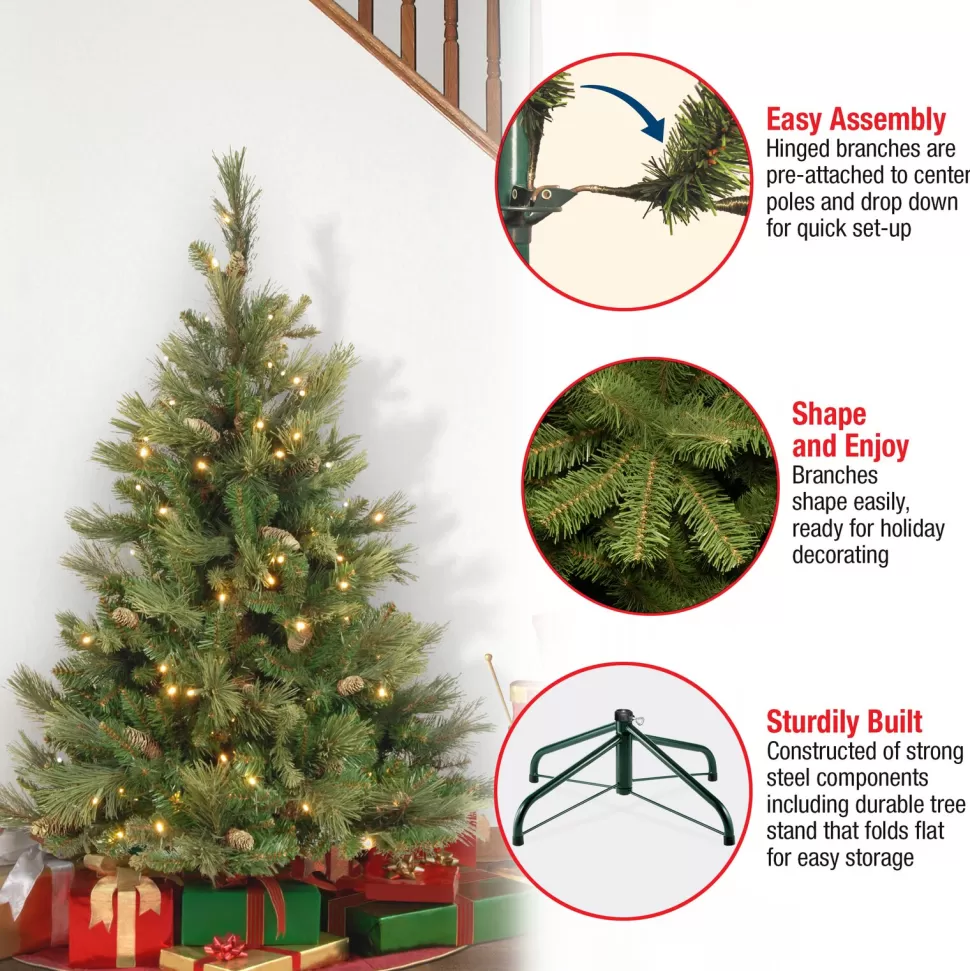 Clearance Steelside Isenhour Extra Full Green Tree Family Flocked/Frosted Christmas Tree And Pinecones