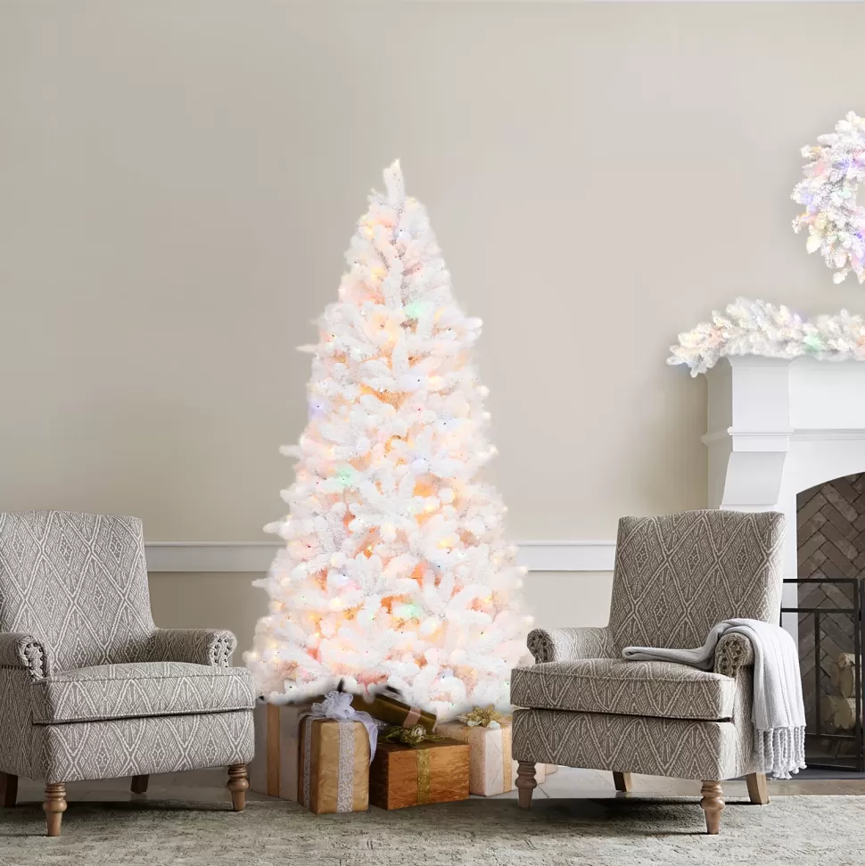 Outlet Martha Stewart Flocked White Spruce Artificial Christmas Tree With Multi-Color Lights