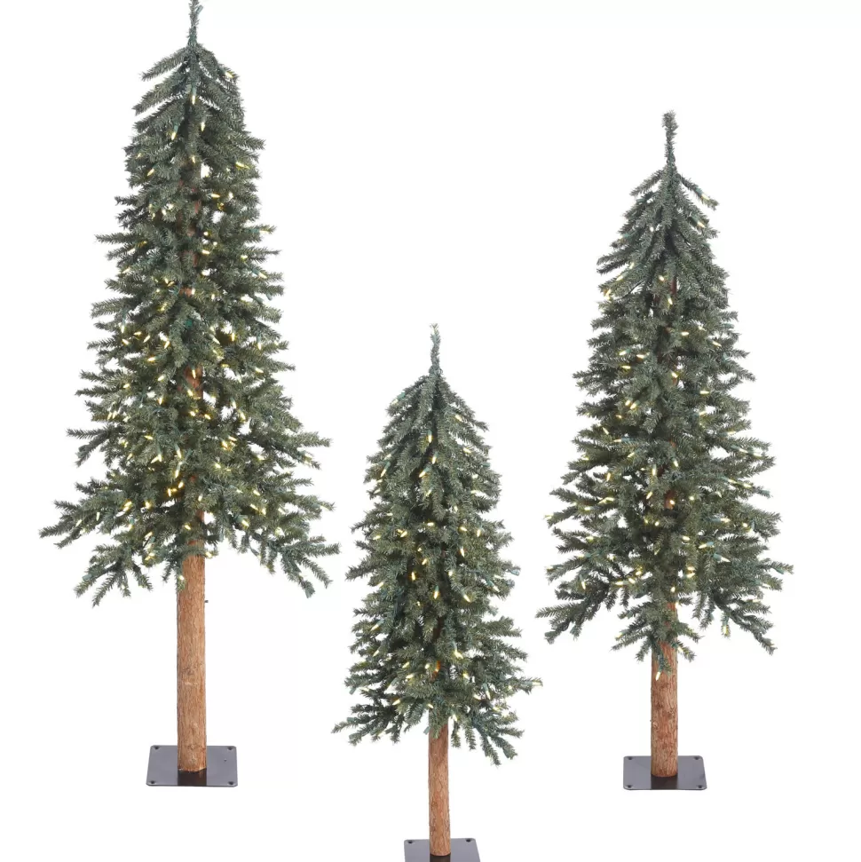 Online The Holiday Aisle Natural Bark Alpine 3 Piece Artificial Christmas Tree Set With 500 Warm White Led Lights