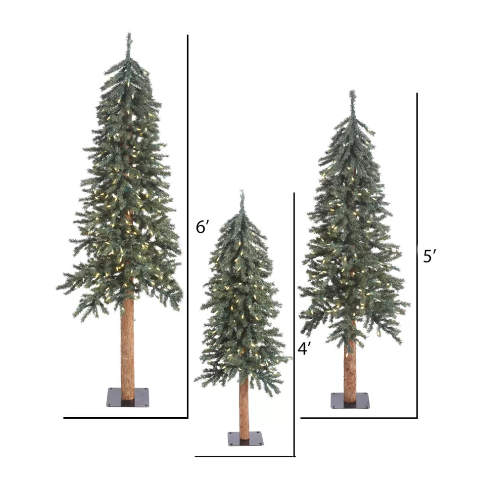 Online The Holiday Aisle Natural Bark Alpine 3 Piece Artificial Christmas Tree Set With 500 Warm White Led Lights