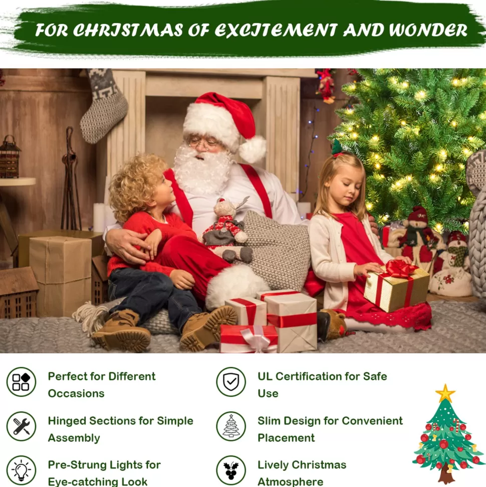 Online The Holiday Aisle Pencil 6' Green Pine Artificial Christmas Tree With 250 White Lights