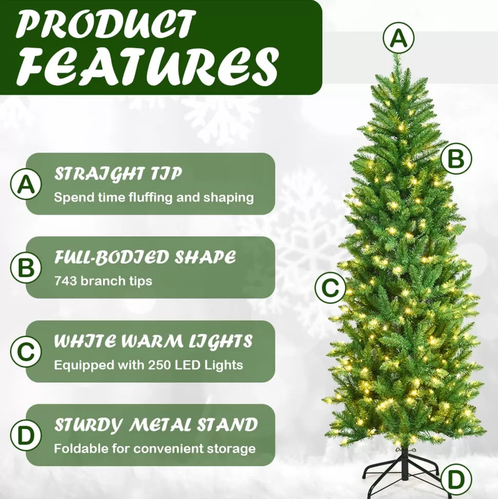 Online The Holiday Aisle Pencil 6' Green Pine Artificial Christmas Tree With 250 White Lights