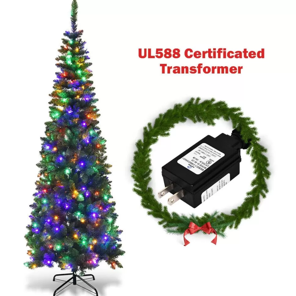 Online The Holiday Aisle Pencil 7.5' Green Fir Artificial Christmas Tree With Multi-Color Lights