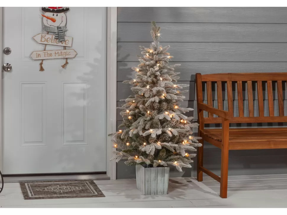 Online The Holiday Aisle Potted Natural Cut Flocked 4.5' Silver And Green Fir Trees Artificial Christmas Tree With 70 Clear White Light