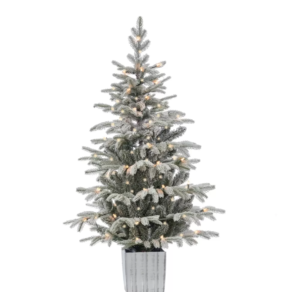 Online The Holiday Aisle Potted Natural Cut Flocked 4.5' Silver And Green Fir Trees Artificial Christmas Tree With 70 Clear White Light