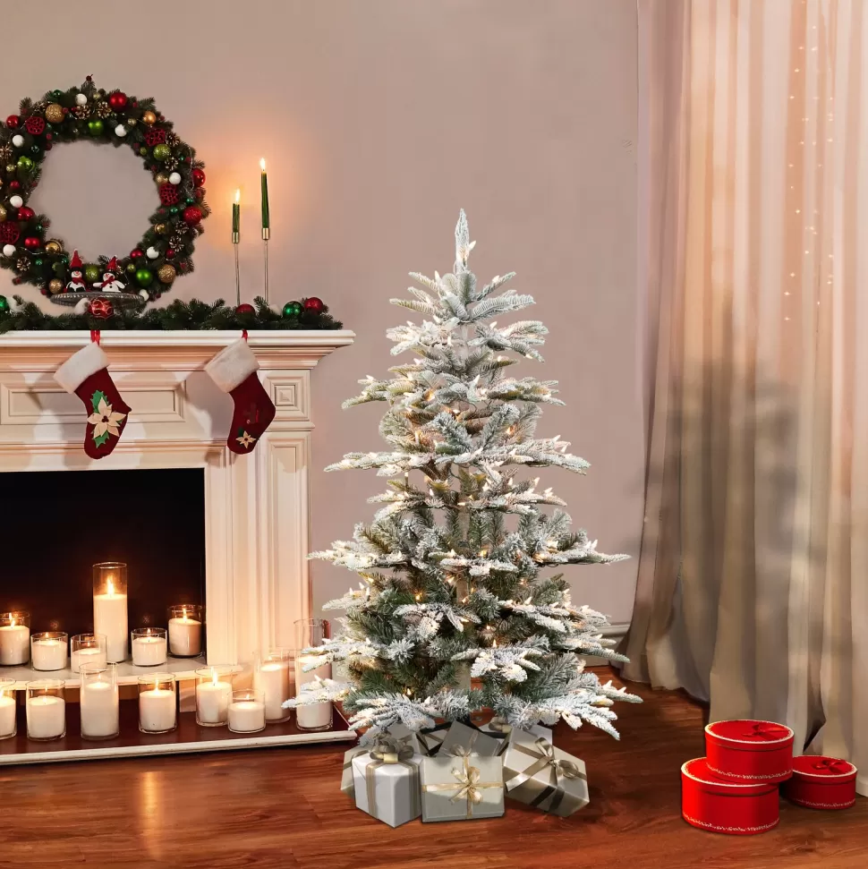 Cheap The Holiday Aisle Pre-Lit 5' 4" H Green Realistic Artificial Fir Flocked/Frosted Christmas Tree With 250 Lights