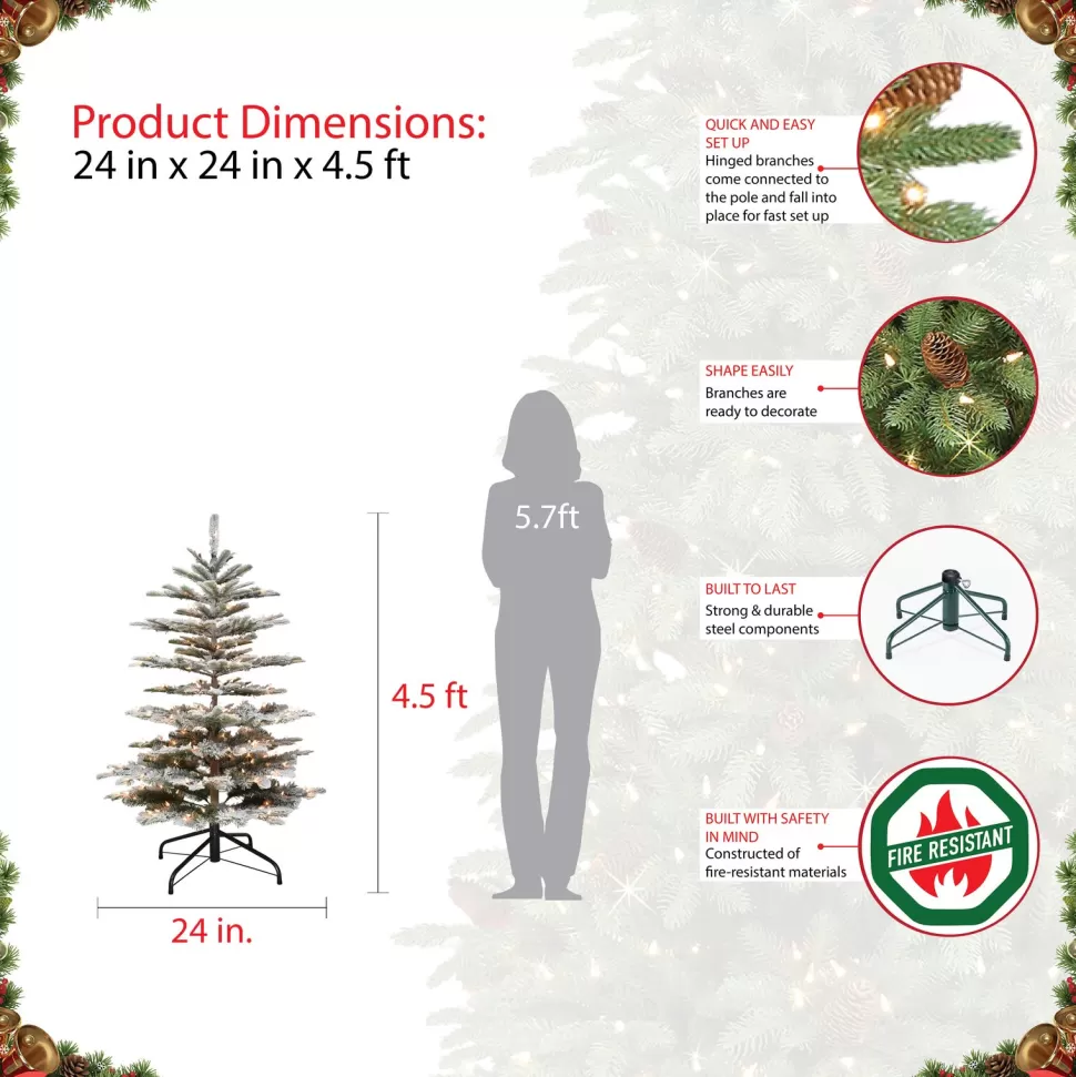 Cheap The Holiday Aisle Pre-Lit 5' 4" H Green Realistic Artificial Fir Flocked/Frosted Christmas Tree With 250 Lights