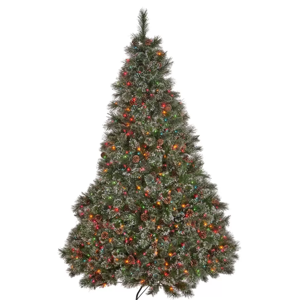 Online The Holiday Aisle Pre-Lit 7' Frosted Green Pine Artificial Christmas Tree With 900 Multi-Colored Lights