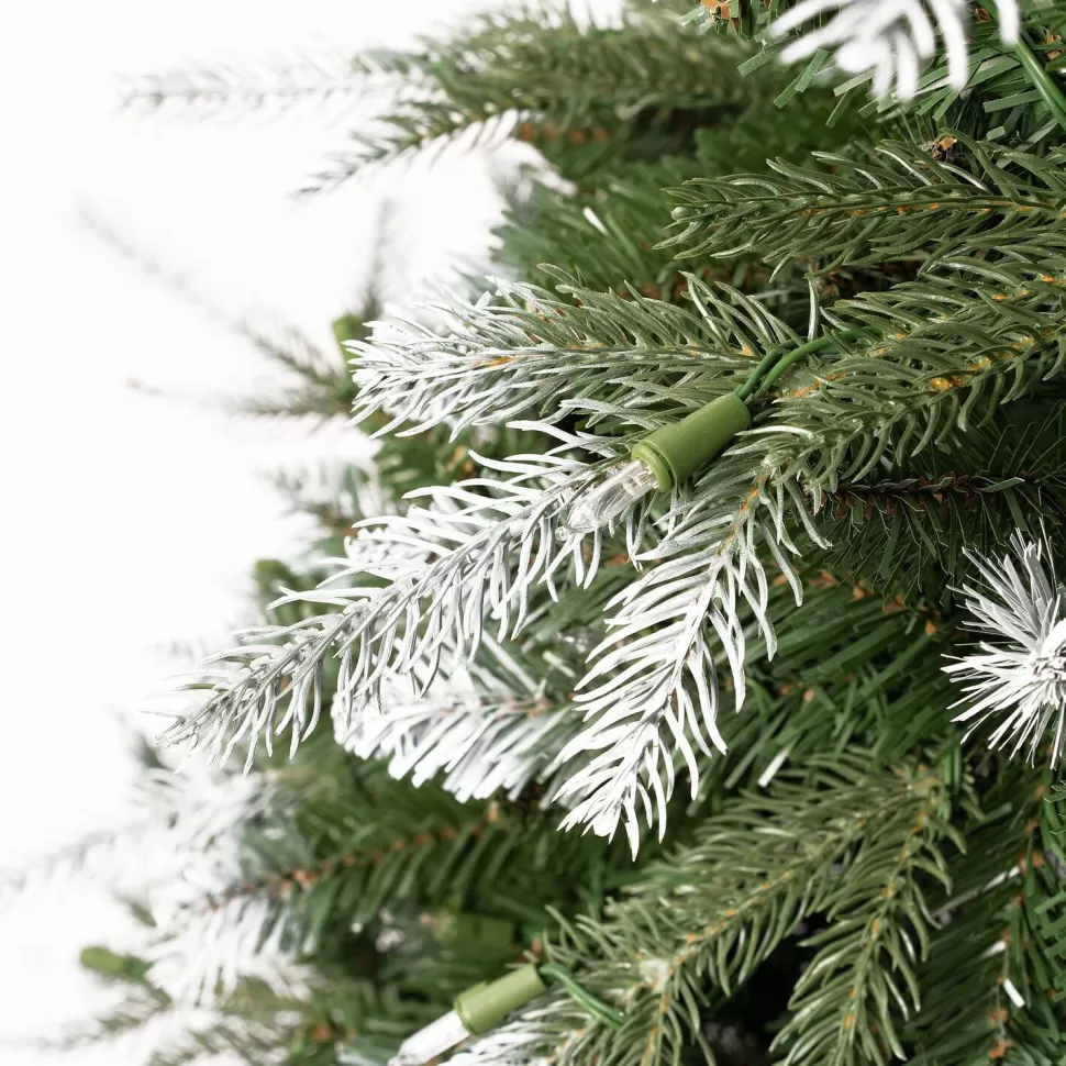 Outlet The Holiday Aisle Pre-Lit Artificial Fir Christmas Tree, White Tip Warm Lighted Christmas Tree With Stand & Foot Pedal