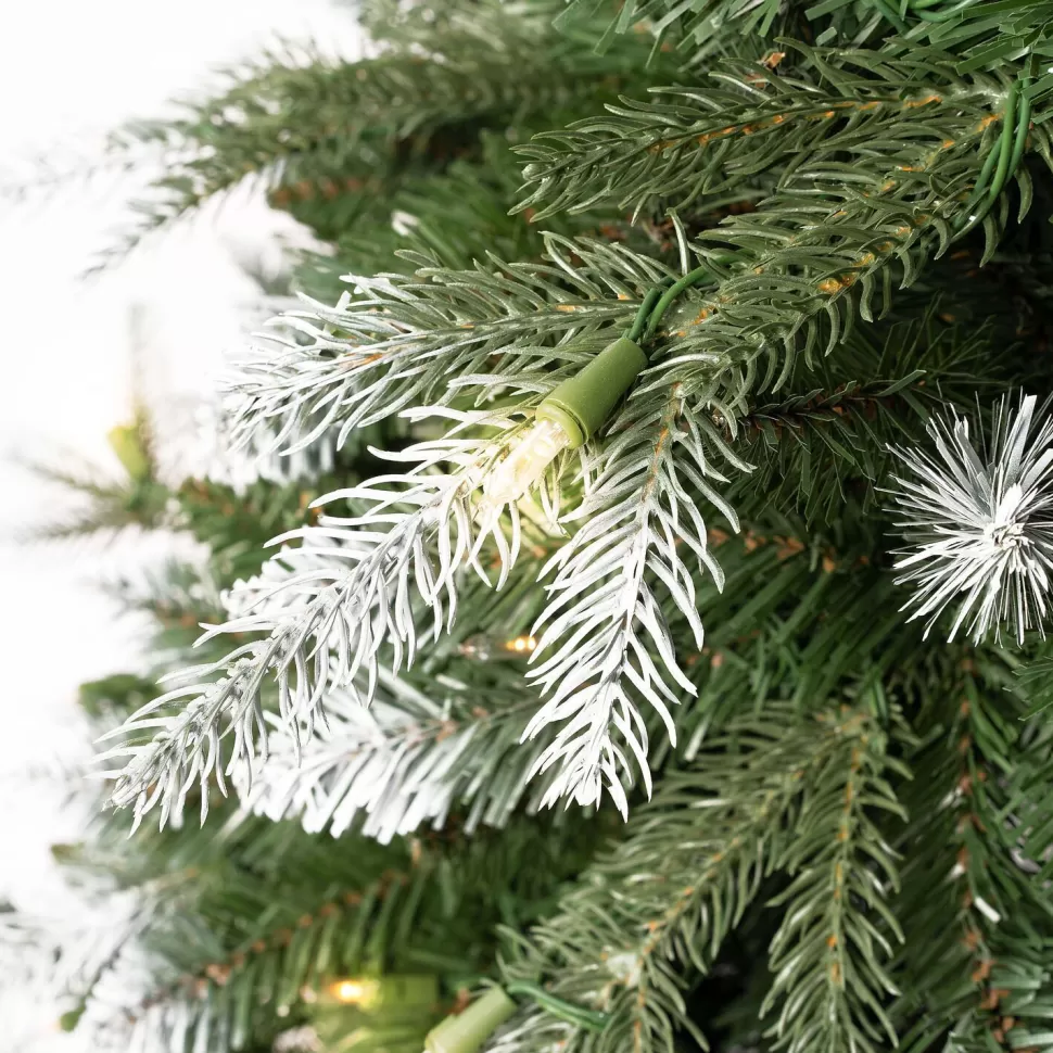 Outlet The Holiday Aisle Pre-Lit Artificial Fir Christmas Tree, White Tip Warm Lighted Christmas Tree With Stand & Foot Pedal