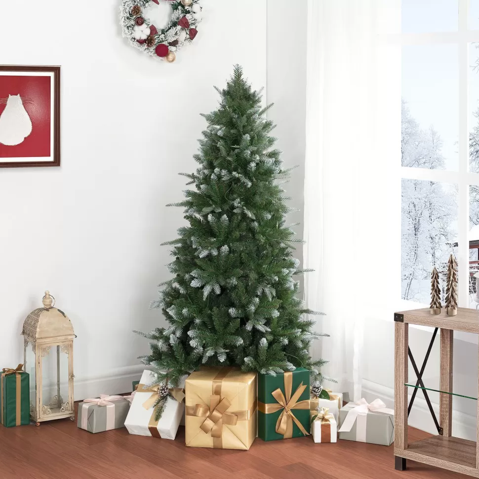 Outlet The Holiday Aisle Pre-Lit Artificial Fir Christmas Tree, White Tip Warm Lighted Christmas Tree With Stand & Foot Pedal