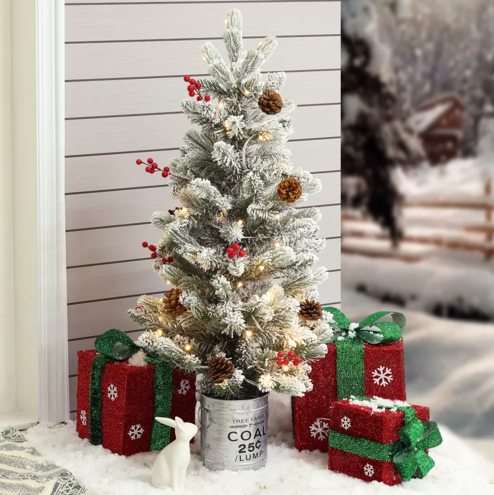 Store The Holiday Aisle Pre-Lit Porch 3' Green/White Pine Artificial Christmas Tree With 50 Warm White Lights