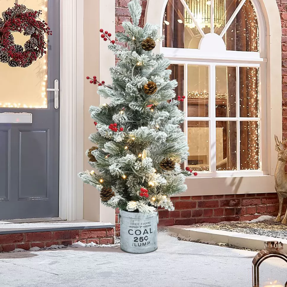 Store The Holiday Aisle Pre-Lit Porch 3' Green/White Pine Artificial Christmas Tree With 50 Warm White Lights